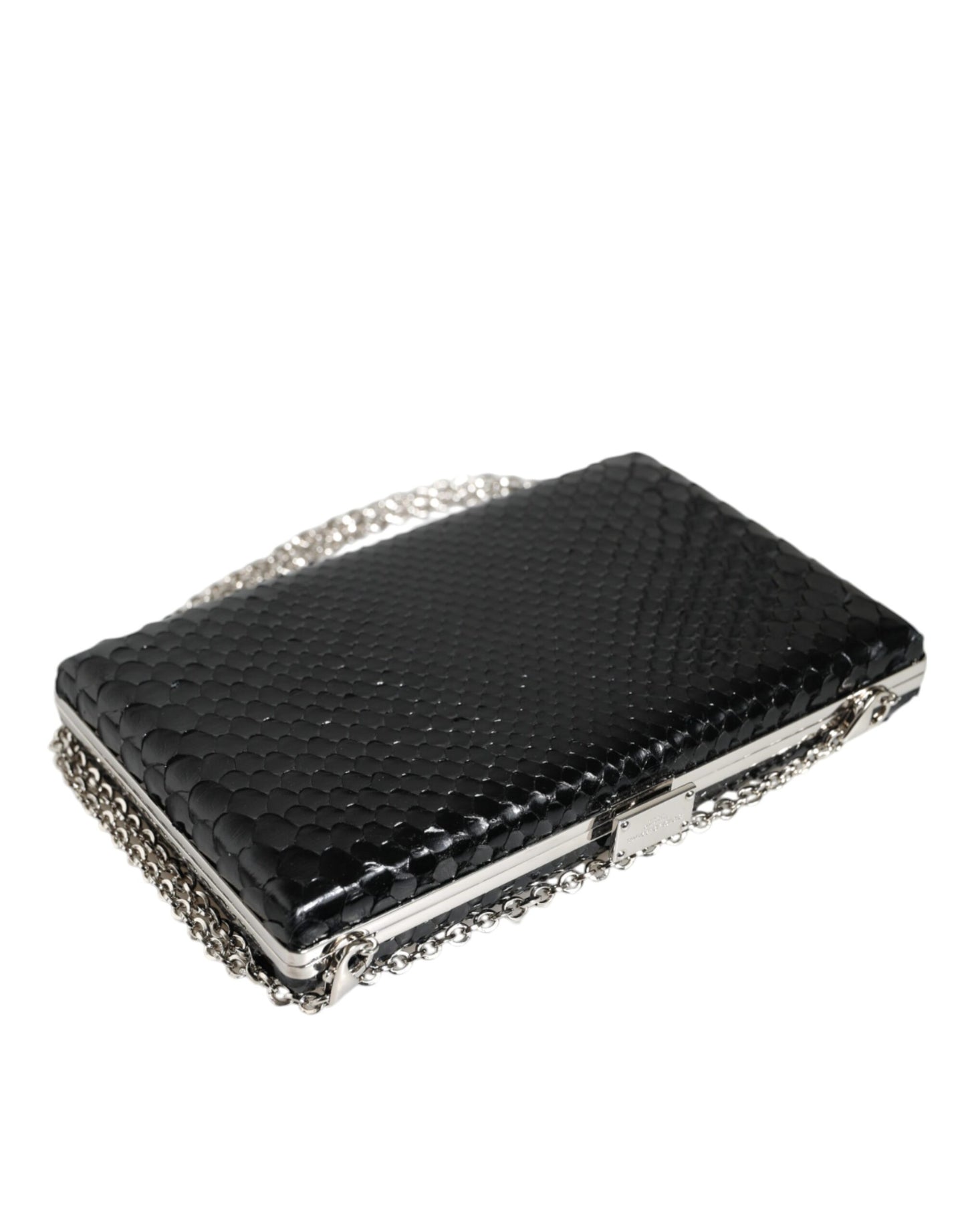 Dolce & Gabbana Black Leather Silver Frame Clutch Mini Crossbody Bag Dolce & Gabbana