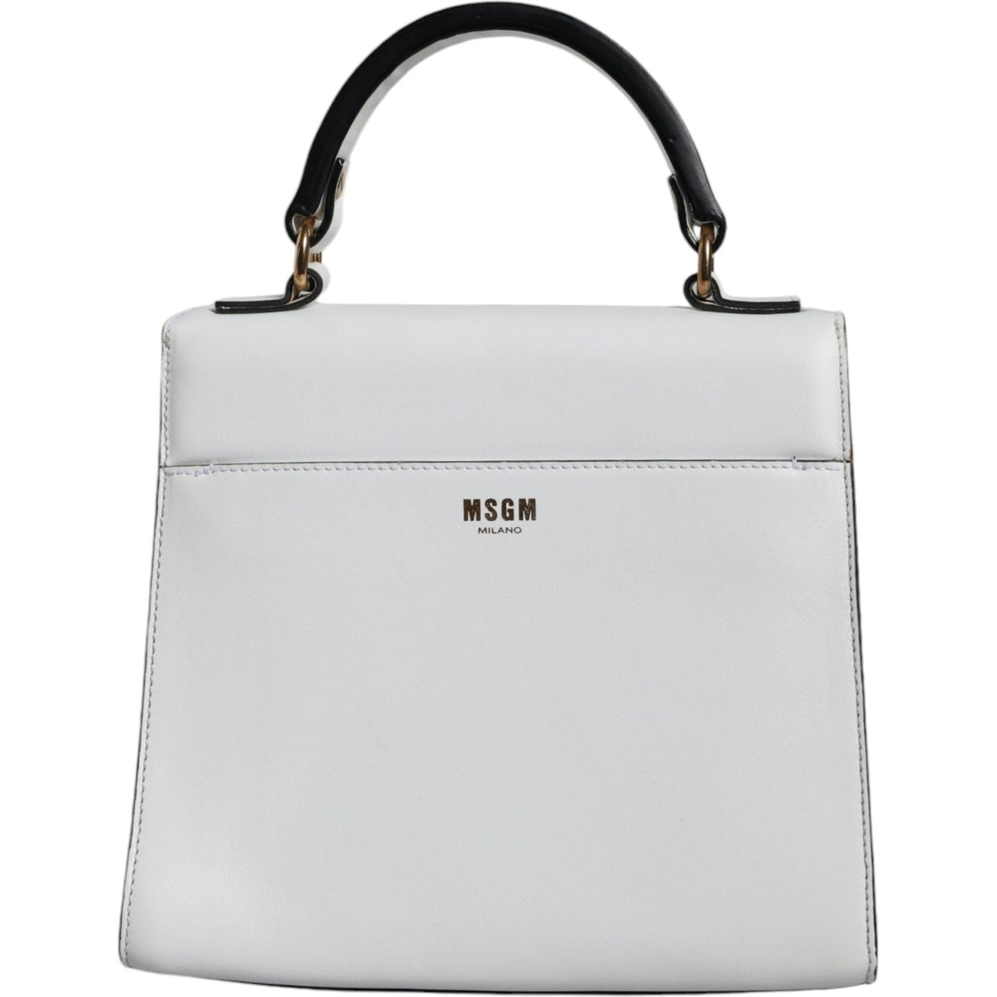 MSGM White Bovine Leather Top Handle Handbag Satchel Purse Bag MSGM