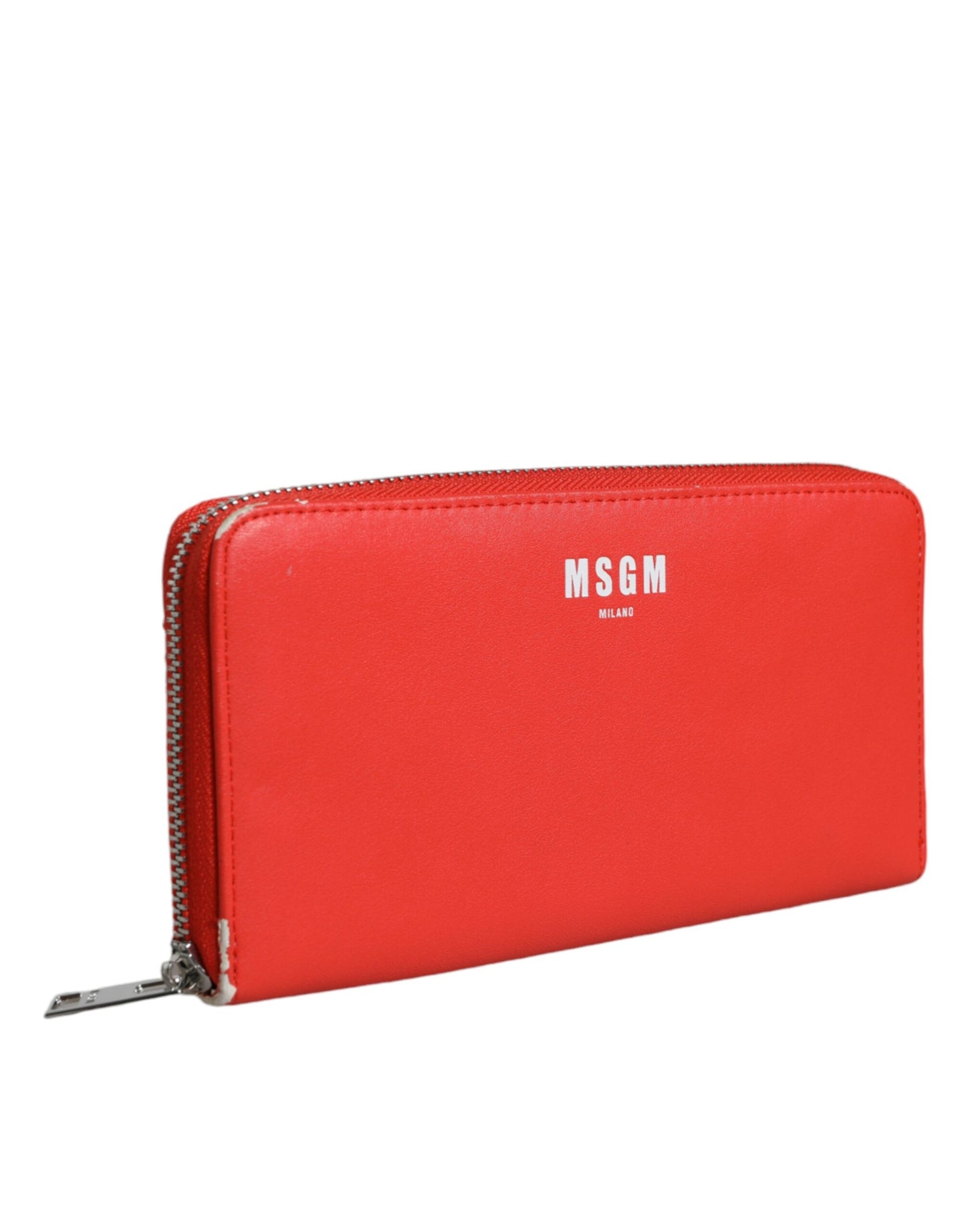 MSGM Red Leather Continental Zip Around Card Holder Bifold Clutch Wallet MSGM