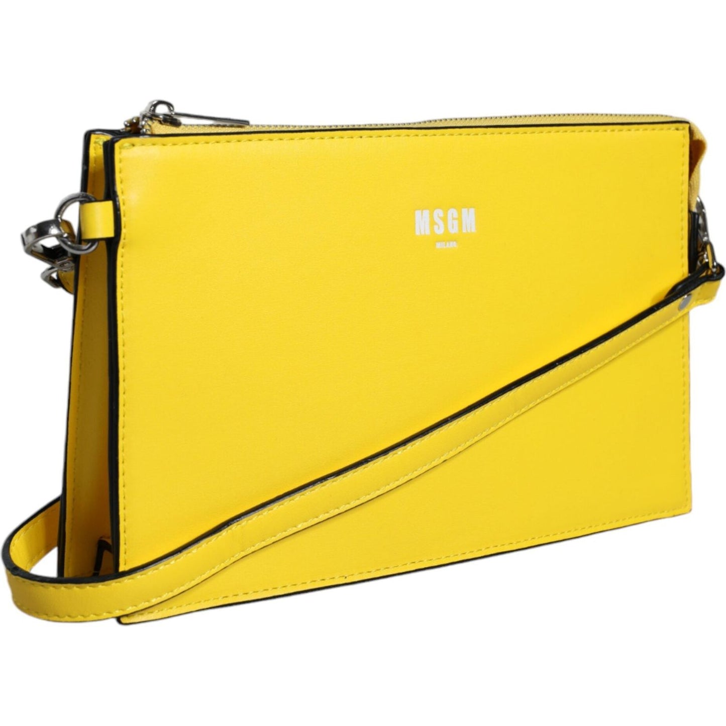 MSGM Yellow Leather Logo Crossbody Sling Shoulder Bag MSGM