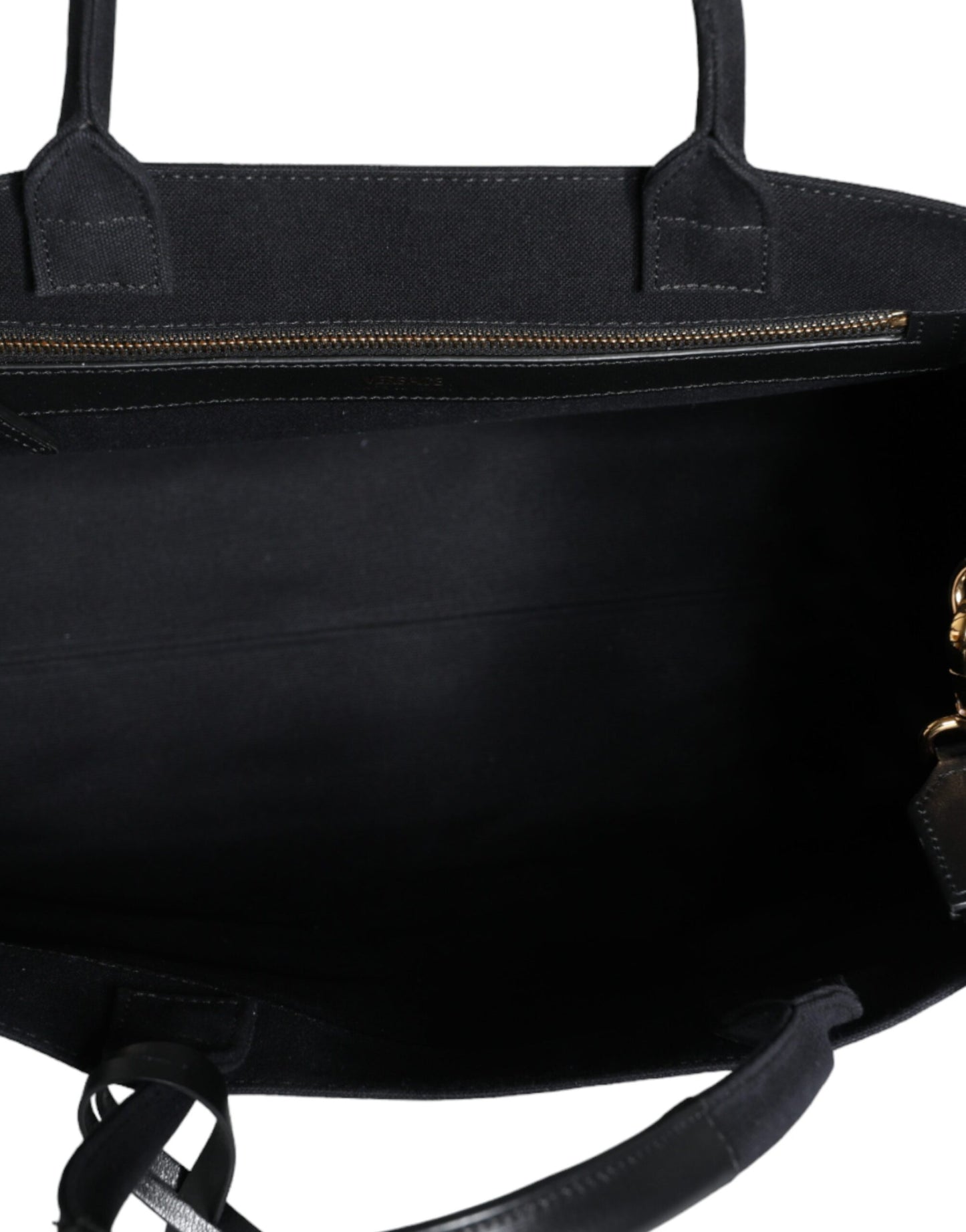 Versace Black Top Handle Canvas Leather Logo Crossbody Tote Bag Versace