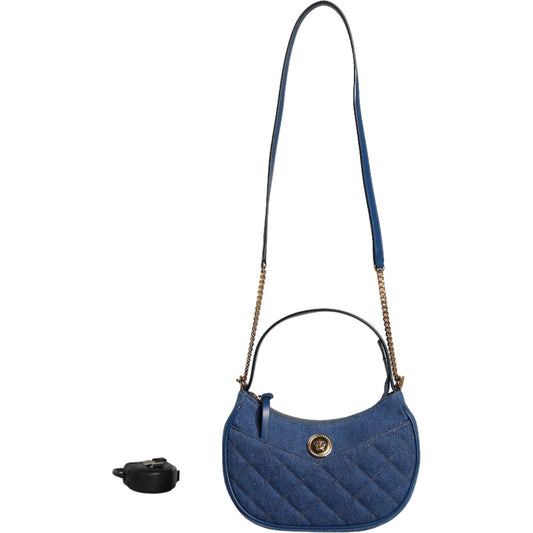 Versace Blue Quilted Denim Leather Top Handle Shoulder Bag Versace