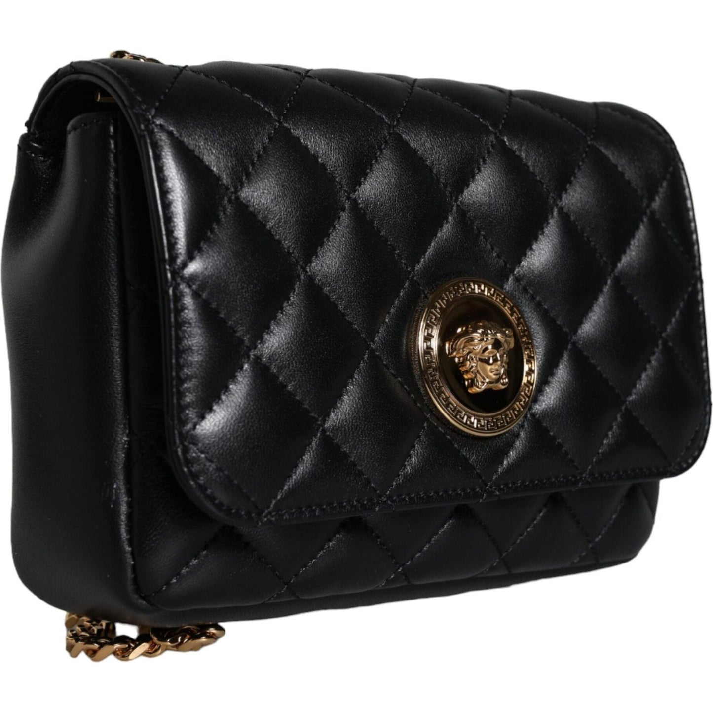 Versace Black Quilted Lambskin Leather Crossbody Shoulder Bag Versace