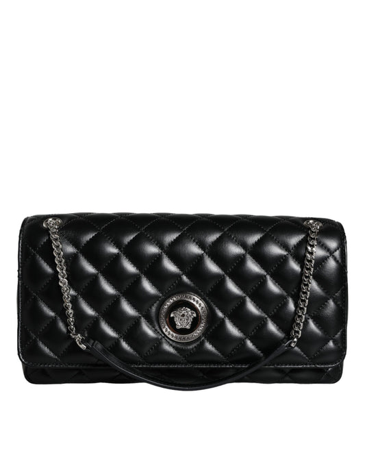 Versace Black Quilted Lambskin Leather Crossbody Shoulder Bag Versace