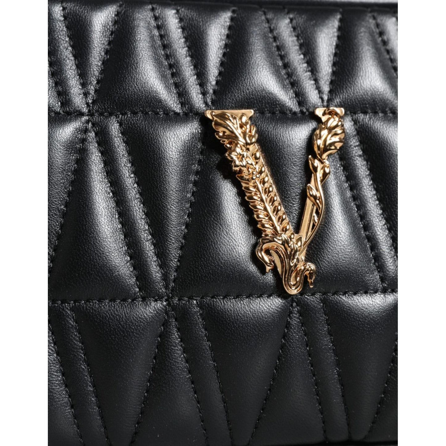 Versace Black Quilted Lamb Leather Camera Case Shoulder Bag Versace