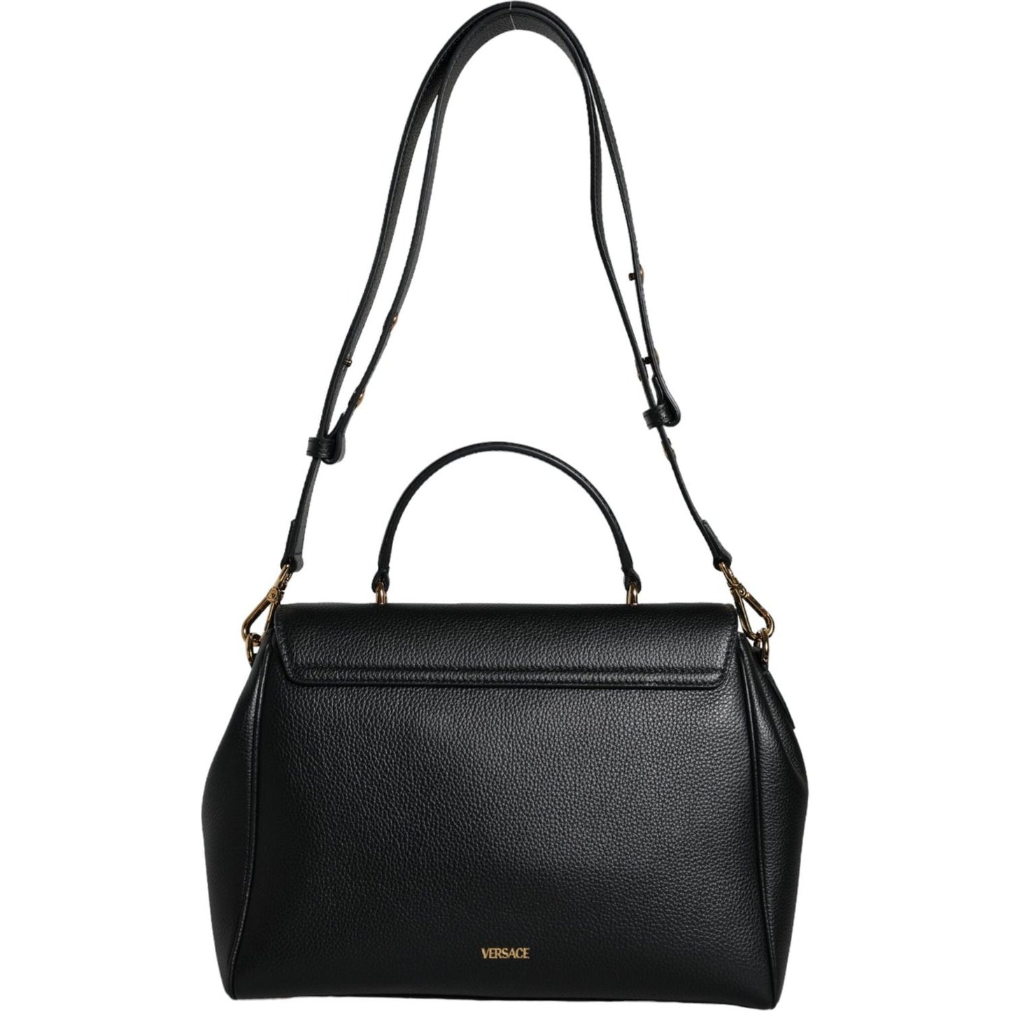 Versace Black Top Handle Grainy Calfskin Leather Crossbody Bag Versace