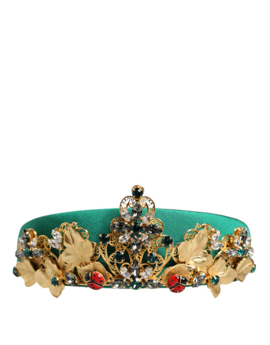 Dolce & Gabbana Green Silk Crystal Embellished Tiara Headband Crown Diadem Dolce & Gabbana