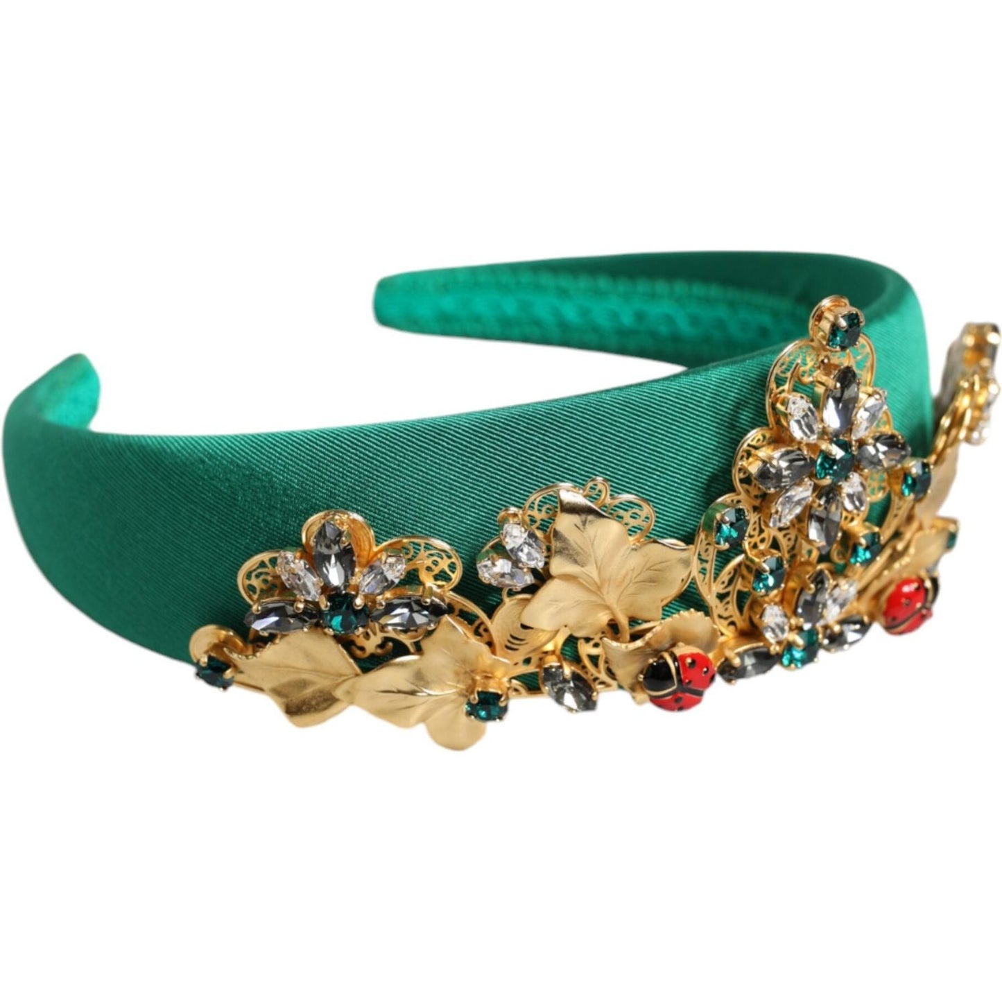 Dolce & Gabbana Green Silk Crystal Embellished Tiara Headband Crown Diadem Dolce & Gabbana