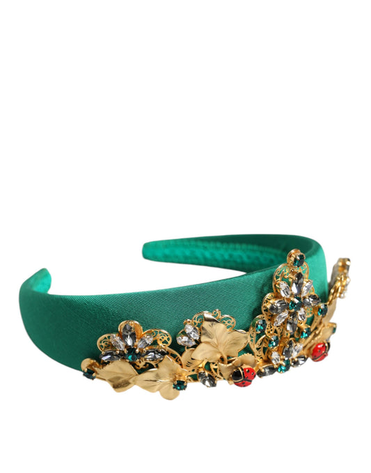 Dolce & Gabbana Green Silk Crystal Embellished Tiara Headband Crown Diadem Dolce & Gabbana