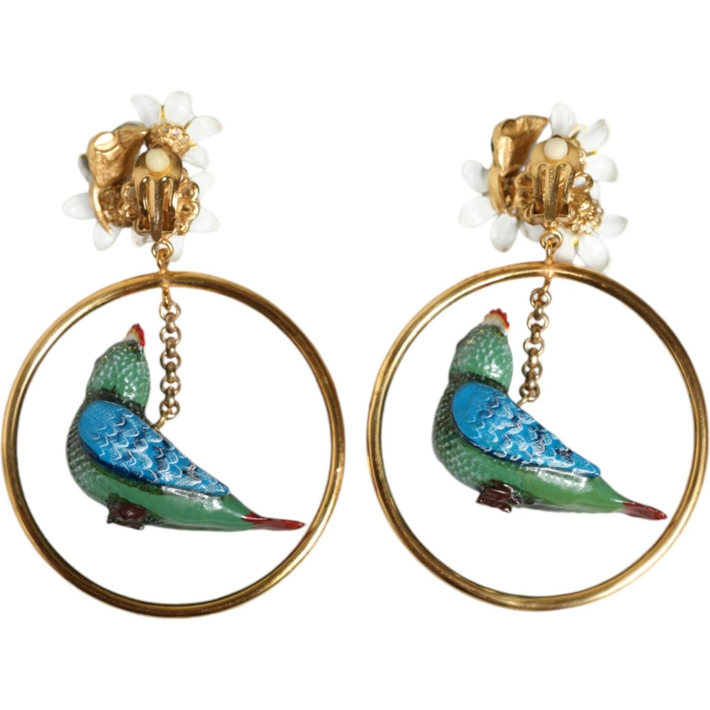 Dolce & Gabbana Gold Tone Brass Crystal Bird-in-Hoop Statement Earrings Dolce & Gabbana