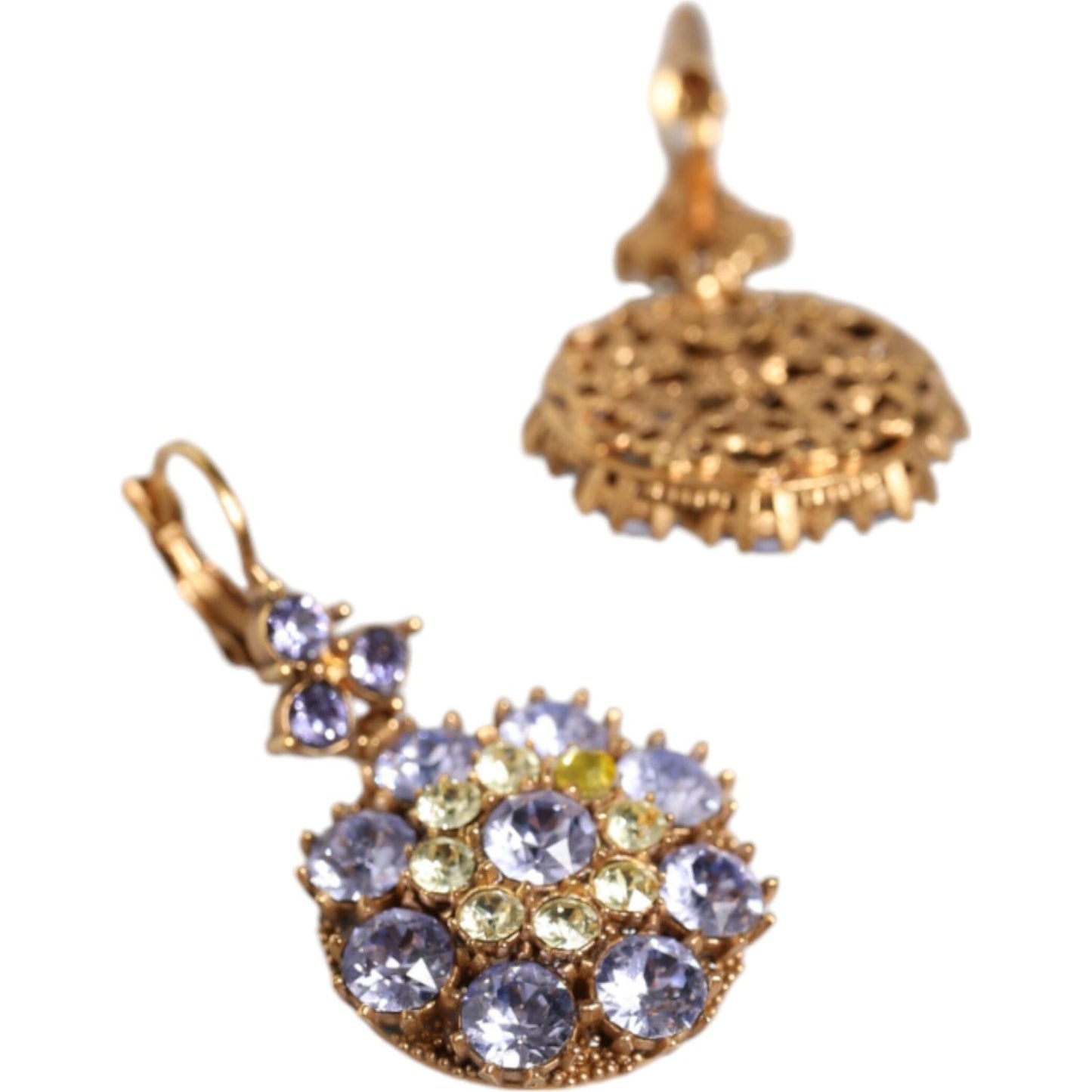 Dolce & Gabbana Gold Brass Crystal SICILY Clip Jewelry Dangling Earrings Dolce & Gabbana