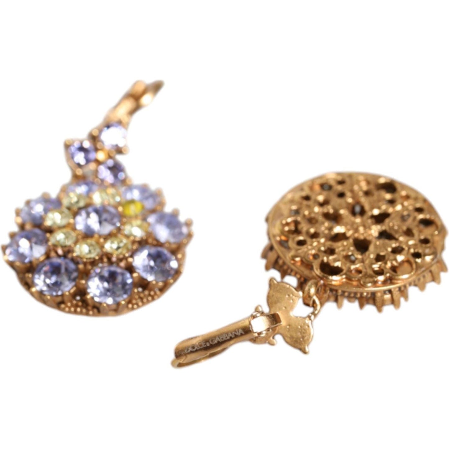 Dolce & Gabbana Gold Brass Crystal SICILY Clip Jewelry Dangling Earrings Dolce & Gabbana