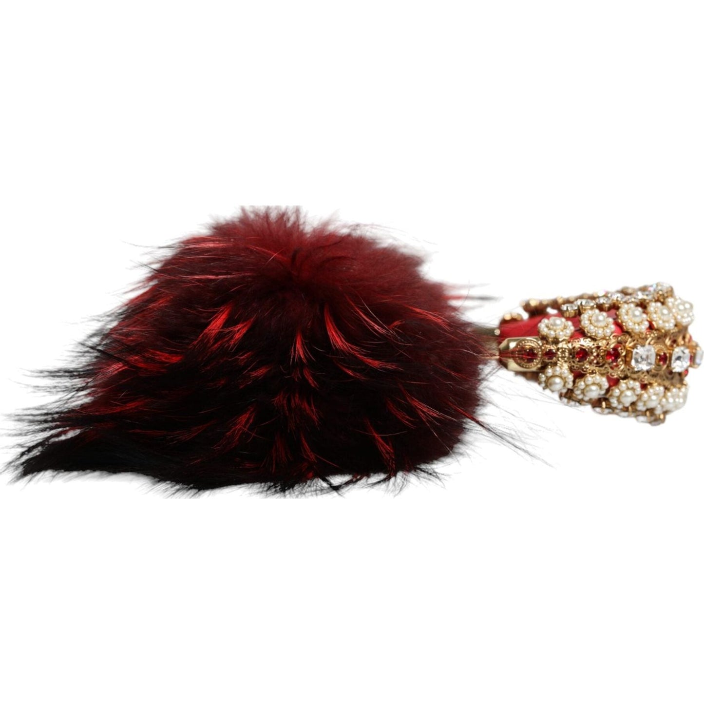 Dolce & Gabbana Red Gold Crystal Fur Headset Audio AUX Headphones Dolce & Gabbana