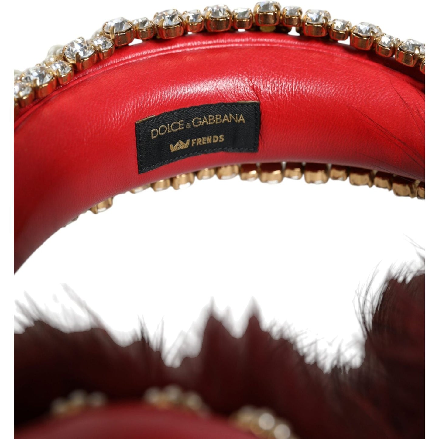 Dolce & Gabbana Red Gold Crystal Fur Headset Audio AUX Headphones Dolce & Gabbana