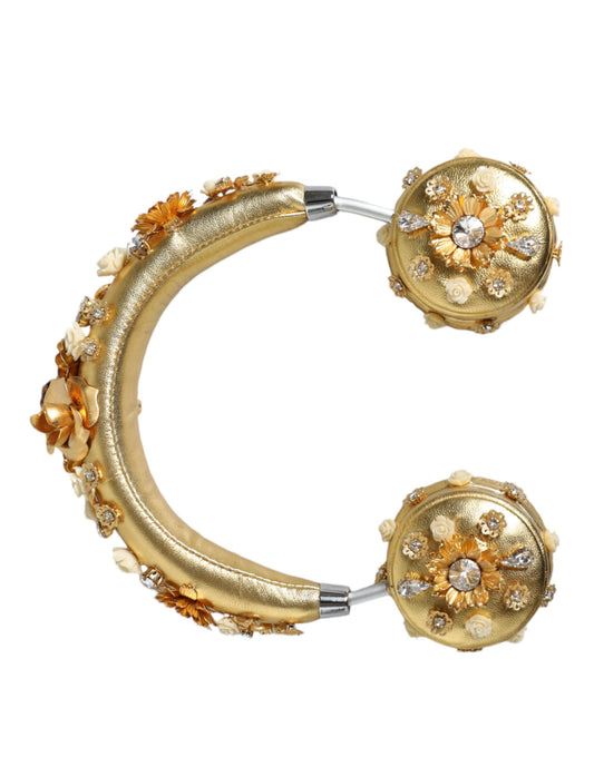 Dolce & Gabbana Gold Leather Floral Crystal Angel Headset Headphones Dolce & Gabbana