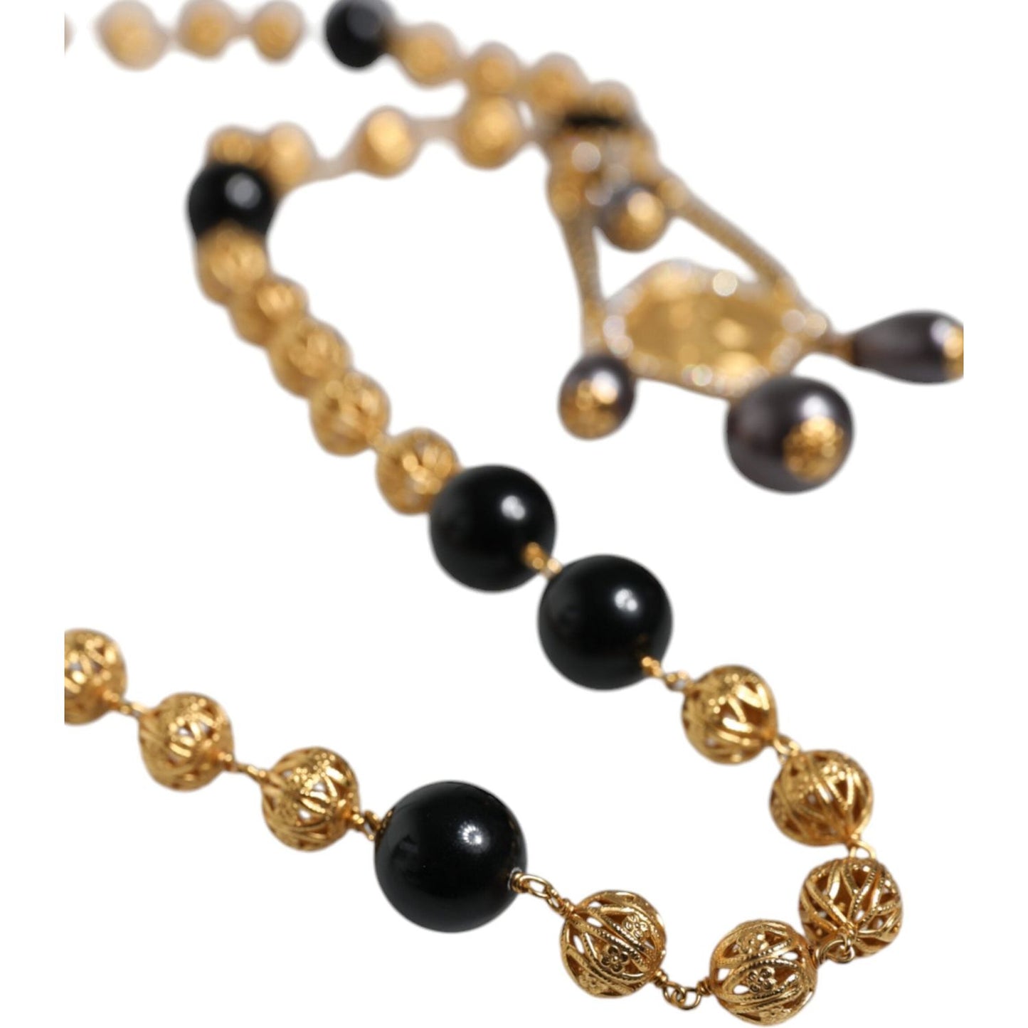 Dolce & Gabbana Gold Chain Brass Black Beaded Rosary Style Necklace Necklace Dolce & Gabbana