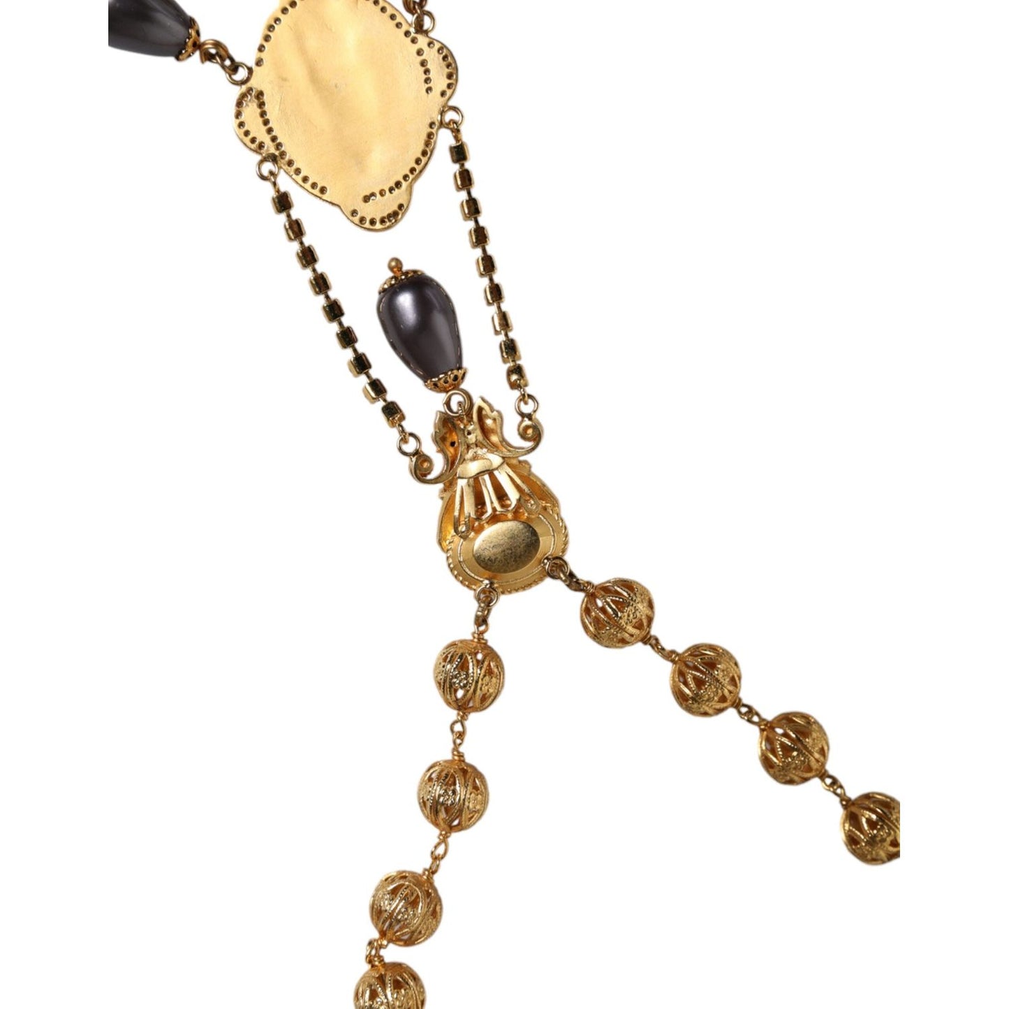 Dolce & Gabbana Gold Chain Brass Black Beaded Rosary Style Necklace Necklace Dolce & Gabbana