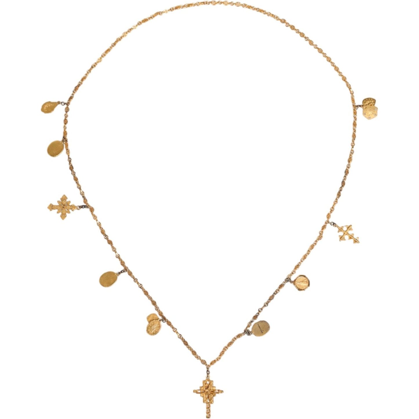 Dolce & Gabbana Gold Tone Brass Chain Religious Cross Pendant Necklace Dolce & Gabbana