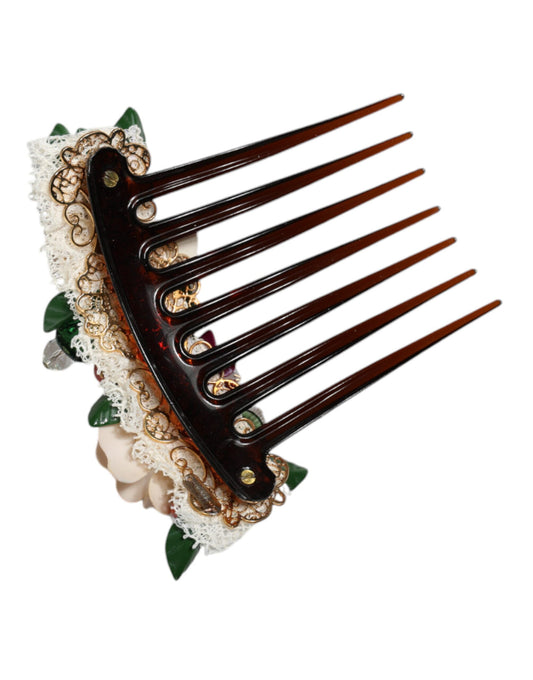 Dolce & Gabbana Brown Plastic Crystal Floral Women Hair Comb Dolce & Gabbana