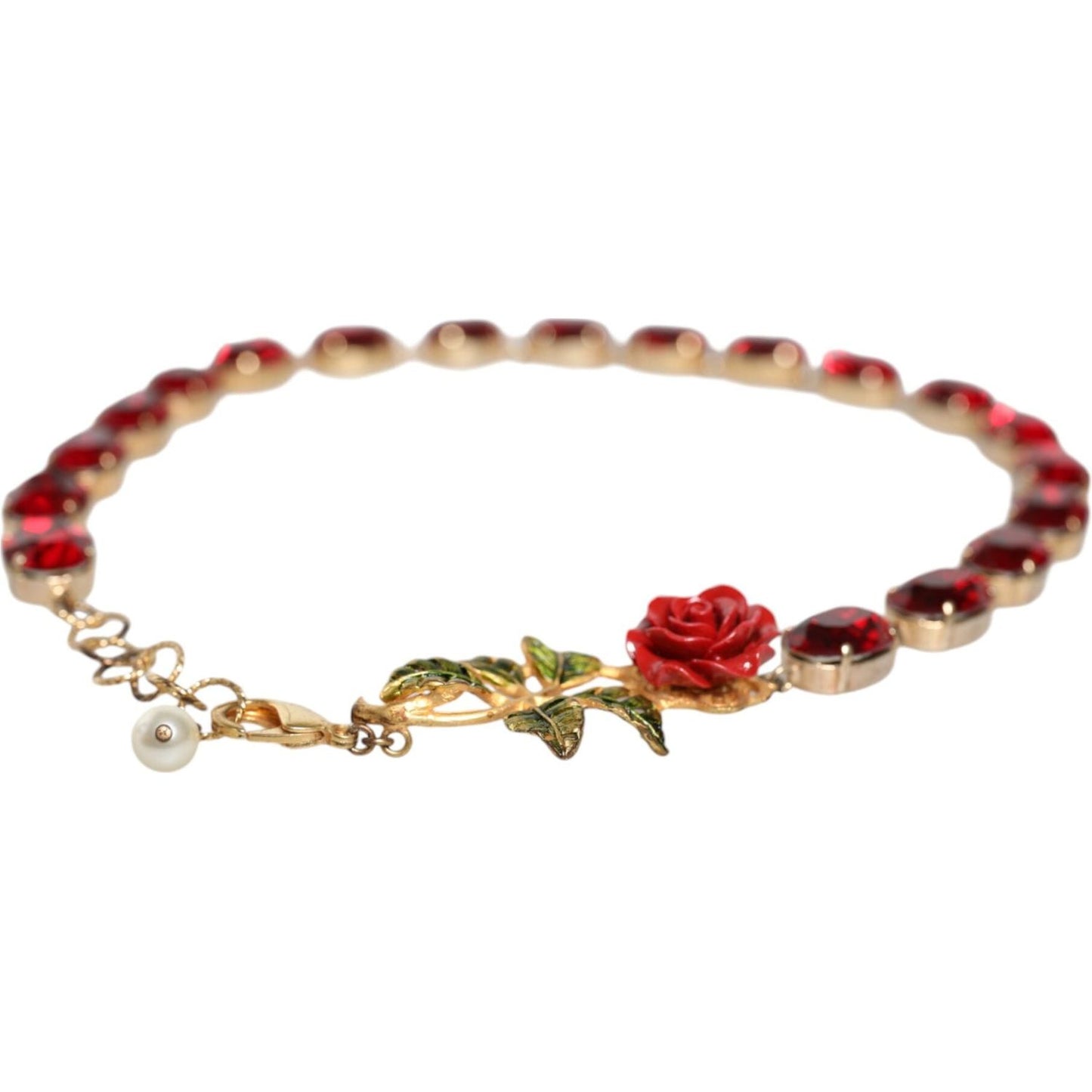 Dolce & Gabbana Gold Chain Brass Red Rose Crystal Embellished Necklace Dolce & Gabbana