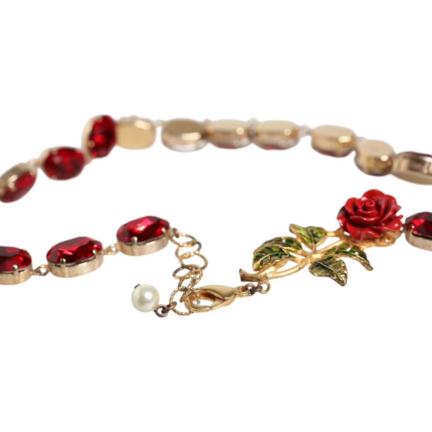 Dolce & Gabbana Gold Chain Brass Red Rose Crystal Embellished Necklace Dolce & Gabbana