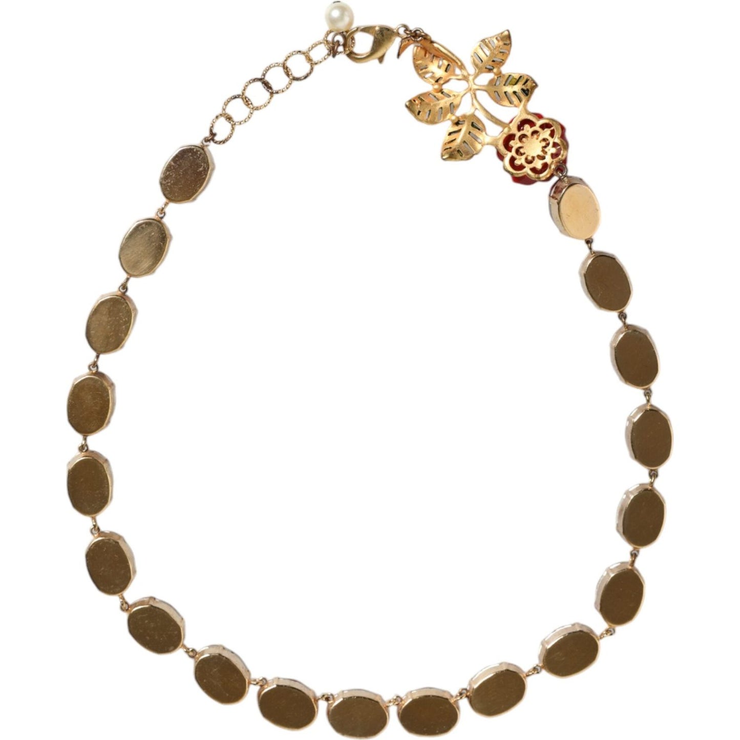 Dolce & Gabbana Gold Chain Brass Red Rose Crystal Embellished Necklace Dolce & Gabbana