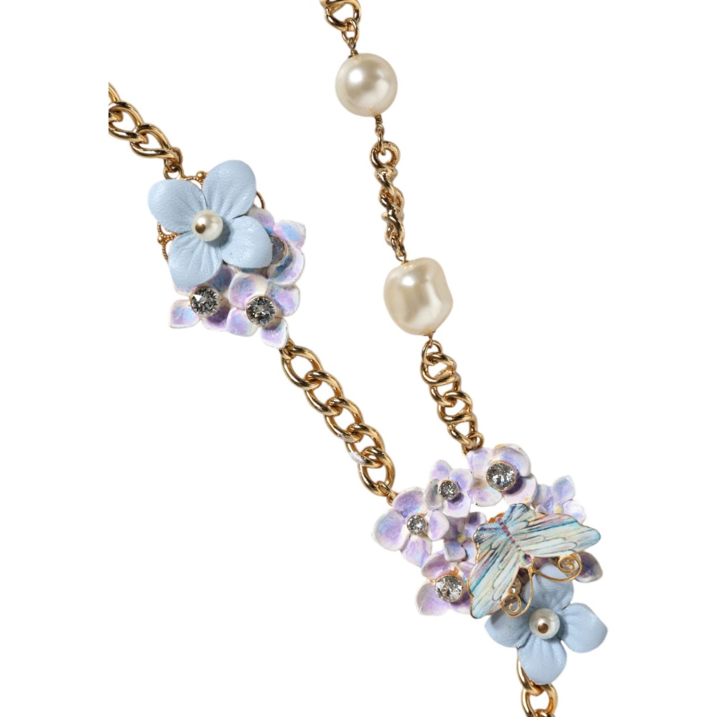 Dolce & Gabbana Gold Chain Brass Floral Layered Crystal Pearl Necklace Necklace Dolce & Gabbana