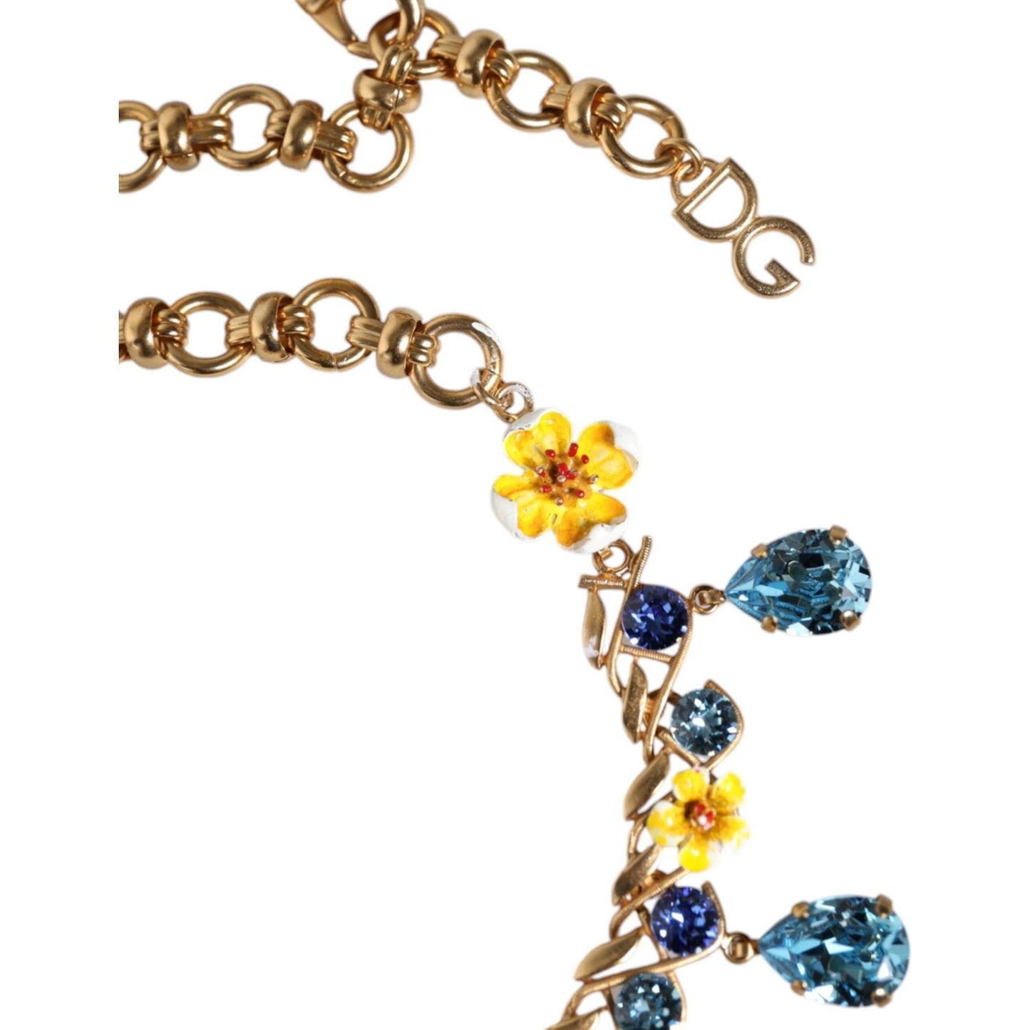 Dolce & Gabbana Gold Brass Chain Floral Crystal Cross Pendant Necklace Necklace Dolce & Gabbana