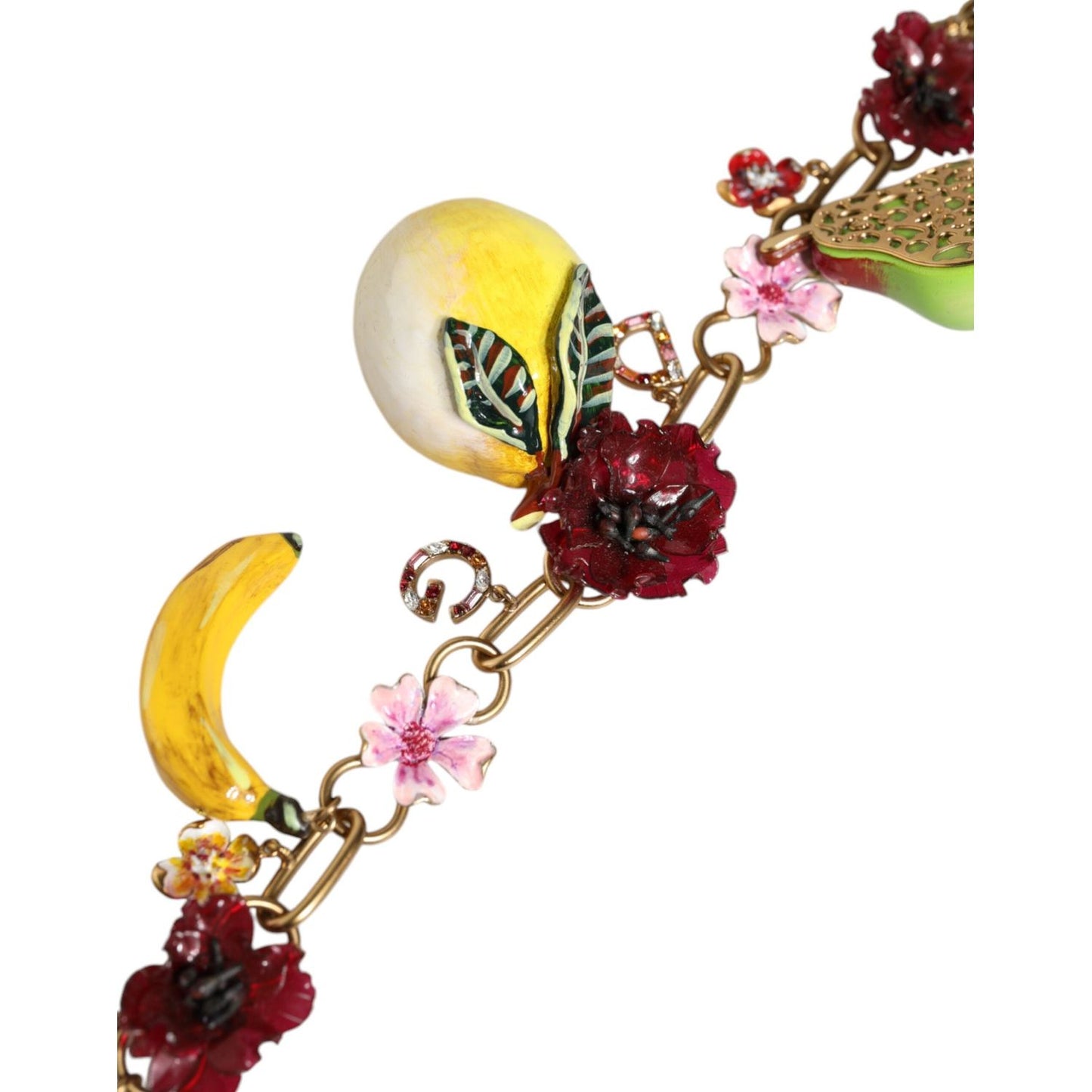 Dolce & Gabbana Gold Brass FRUIT Pendants Flowers Crystal Logo Necklace Necklace Dolce & Gabbana