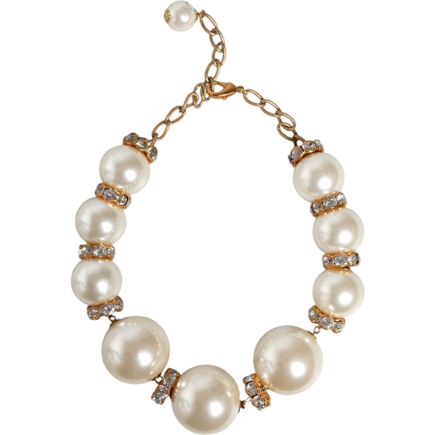 Dolce & Gabbana White Maxi Faux Pearl Beads Crystals Gold Chain Necklace Necklace Dolce & Gabbana