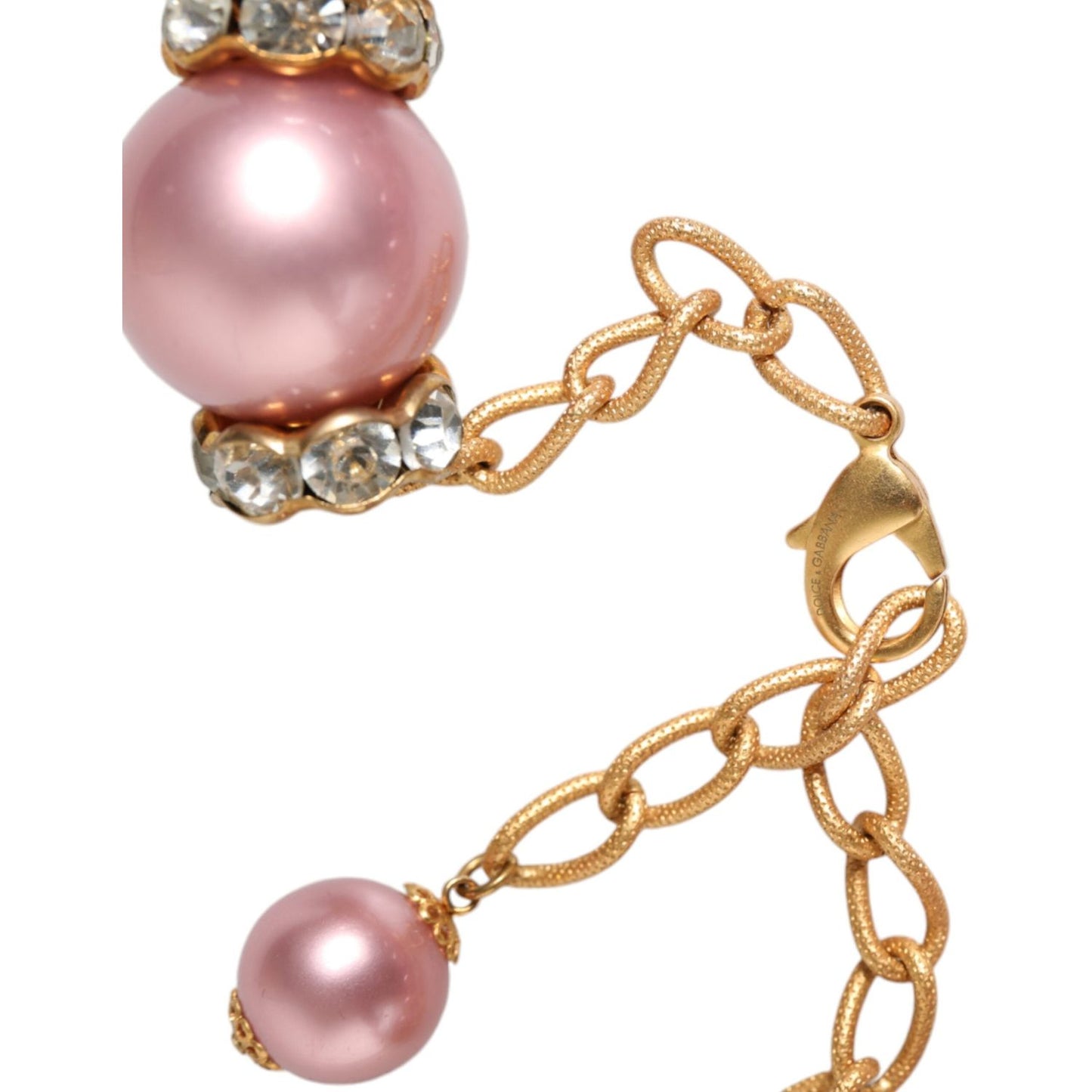 Dolce & Gabbana Pink Maxi Faux Pearl Beads Crystals Gold Chain Necklace Necklace Dolce & Gabbana