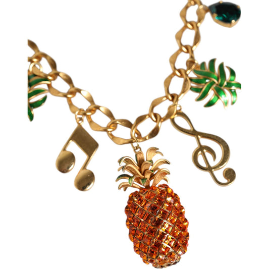 Dolce & Gabbana Gold Tone Brass Chain Pineapple Crystal Musical Necklace Dolce & Gabbana