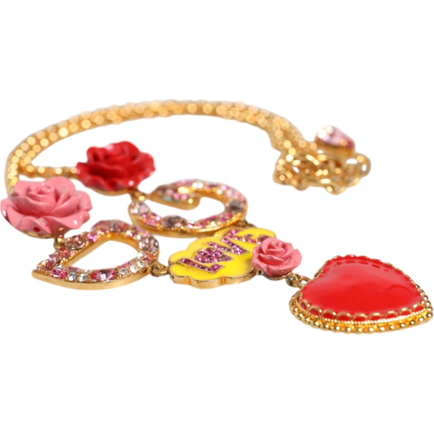 Dolce & Gabbana Gold Chain DG Logo Rose Love Crystal Charm Necklace Dolce & Gabbana