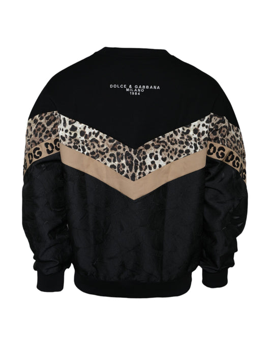 Dolce & Gabbana Black Leopard Crew Neck Sweatshirt Sweater Dolce & Gabbana