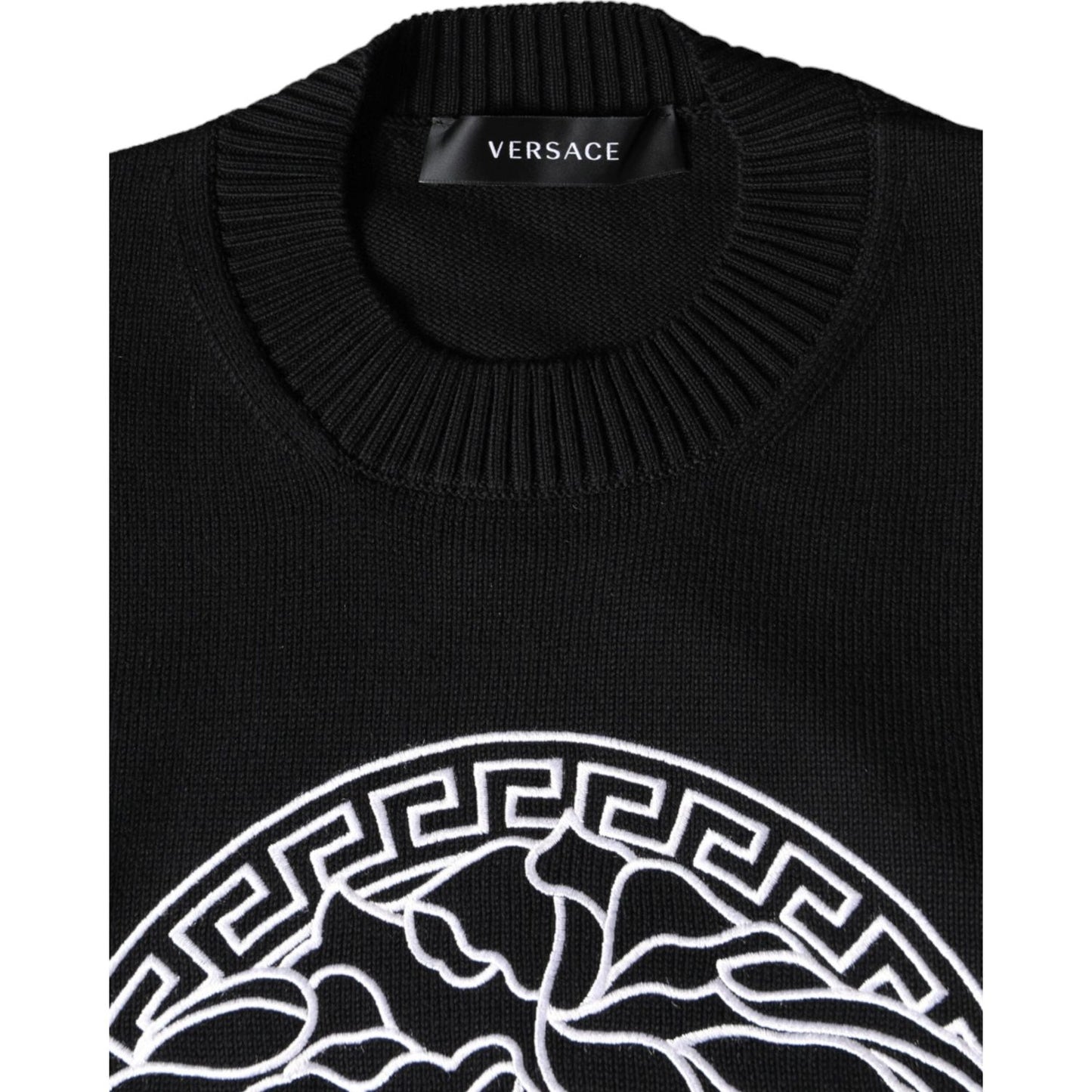 Versace Black Medusa Embroidery Crew Neck Pullover Sweater Versace