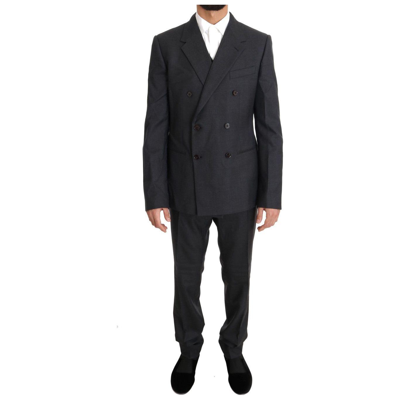 Dolce & Gabbana Elegant Gray Double Breasted Wool Silk Suit Dolce & Gabbana