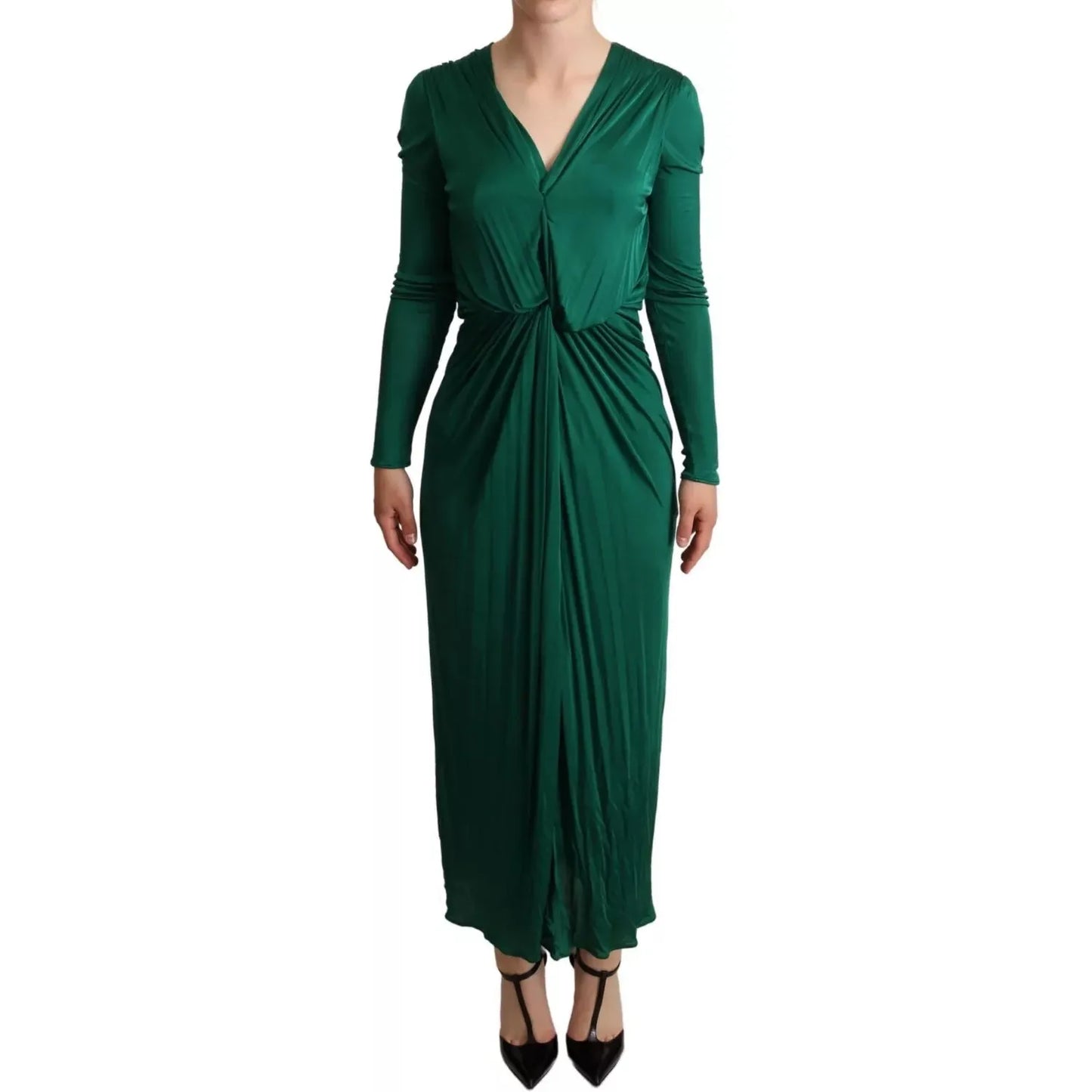 Dolce & Gabbana Dark Green Viscose Long Sleeve Midi Dress Dolce & Gabbana