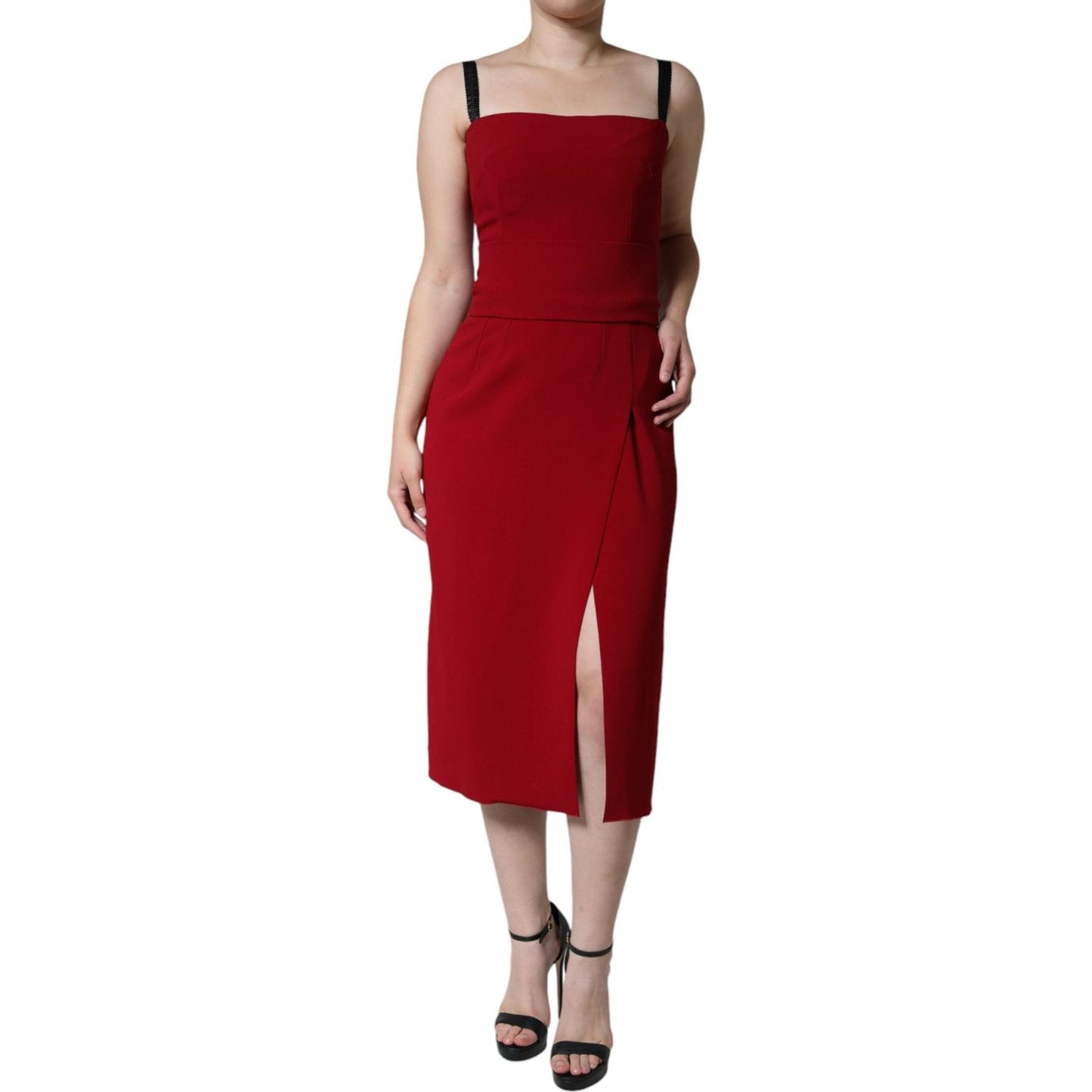 Dolce & Gabbana Red Viscose Stretch Side Slit Sheath Midi Dress Dolce & Gabbana