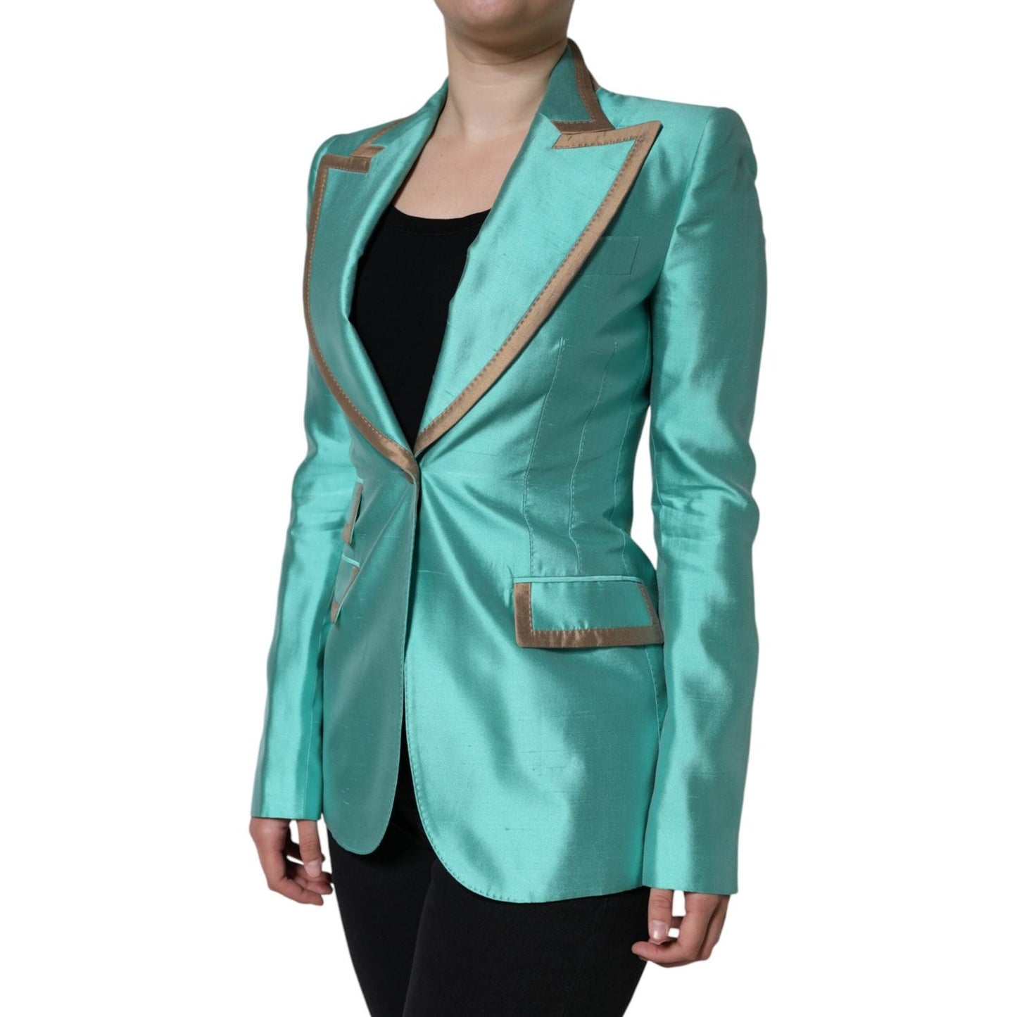 Dolce & Gabbana Metallic Green Single Breasted Blazer Jacket Dolce & Gabbana