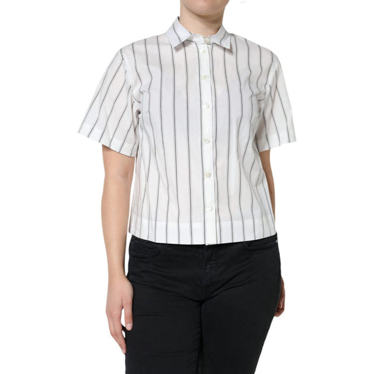 Dolce & Gabbana White Striped Collared Short Sleeve Polo Top Dolce & Gabbana