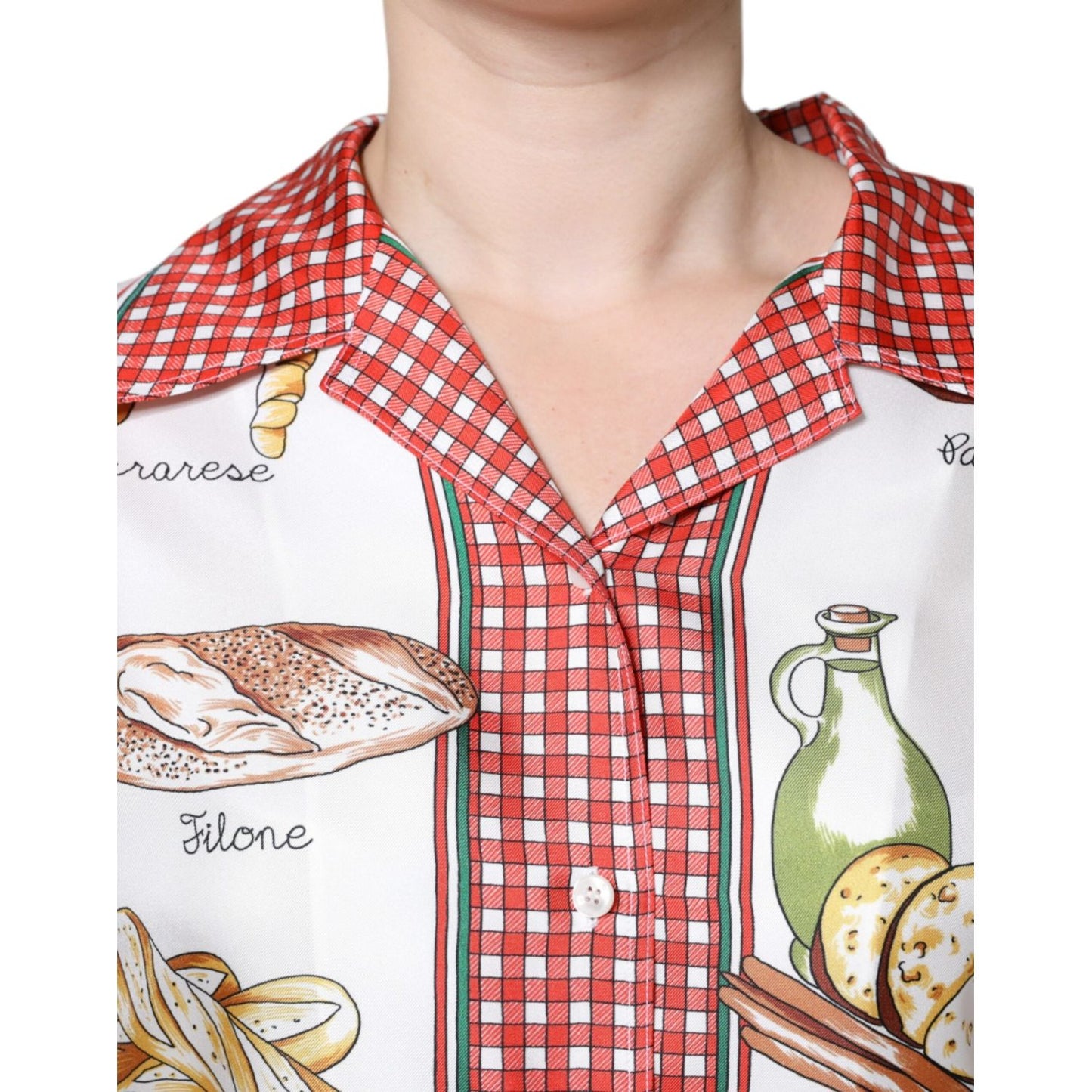 Dolce & Gabbana Multicolor Bread Print Collared Blouse Top Dolce & Gabbana