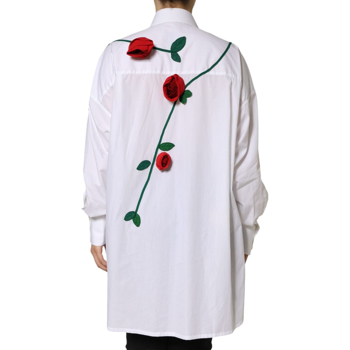 Dolce & Gabbana White Cotton Flower Applique Dress Shirt Top Dolce & Gabbana