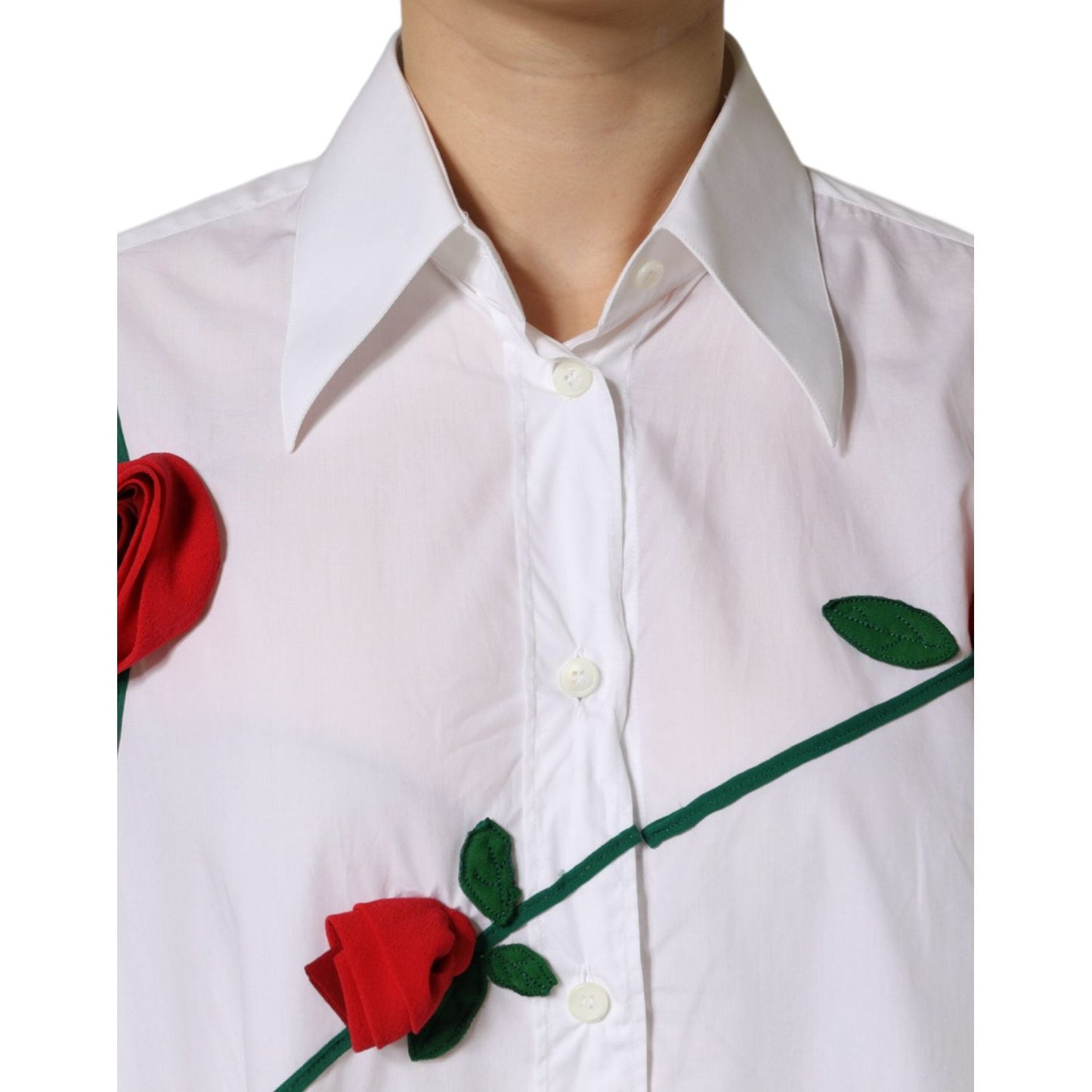 Dolce & Gabbana White Cotton Flower Applique Dress Shirt Top Dolce & Gabbana