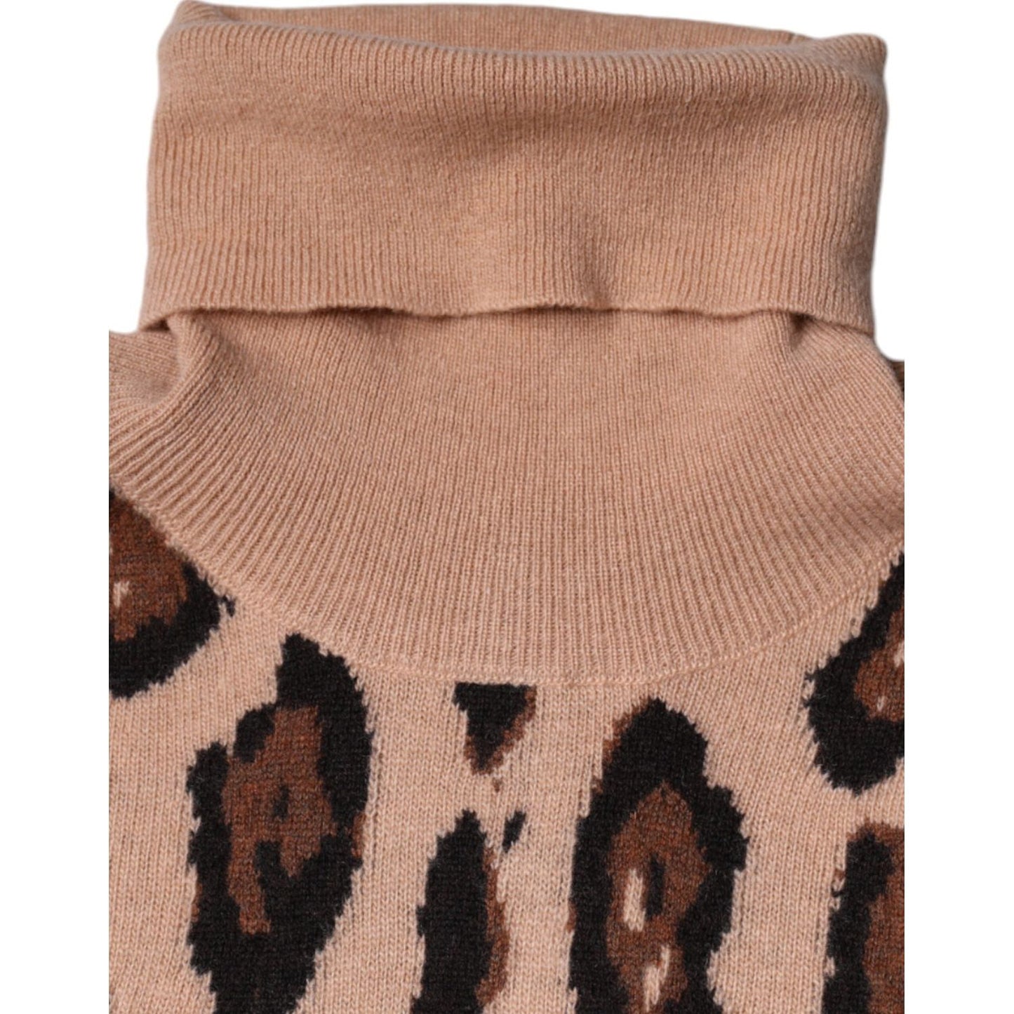 Dolce & Gabbana Beige Leopard Print Wool Turtleneck Top Dolce & Gabbana