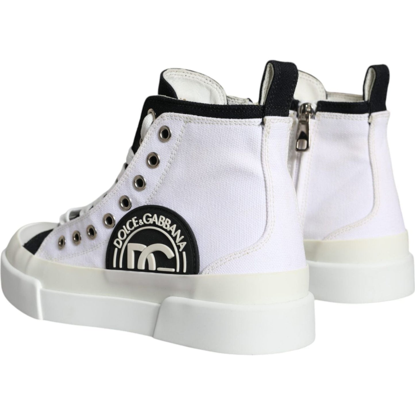 Dolce & Gabbana White Black Canvas Logo Mid Top Sneakers Shoes