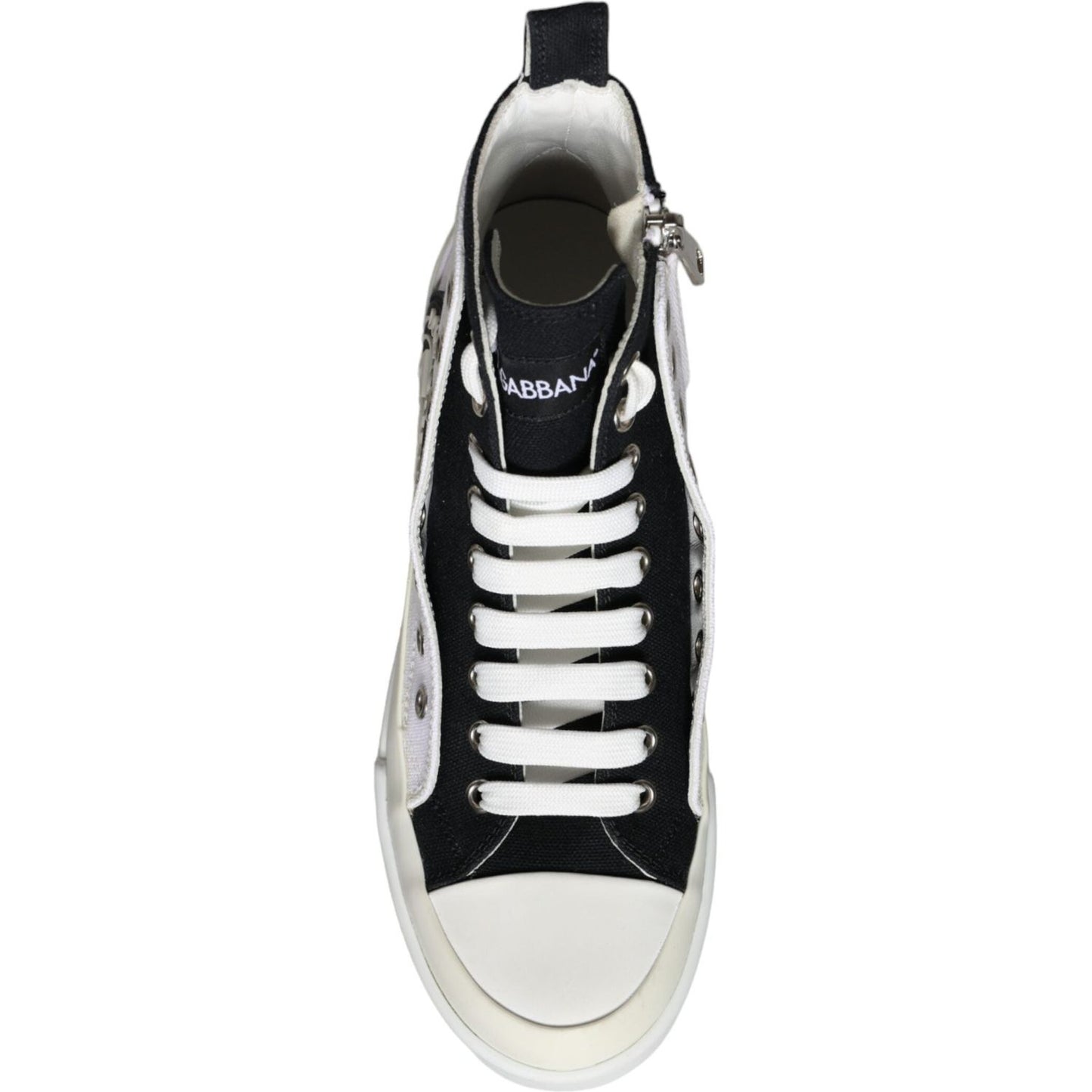 Dolce & Gabbana White Black Canvas Logo Mid Top Sneakers Shoes