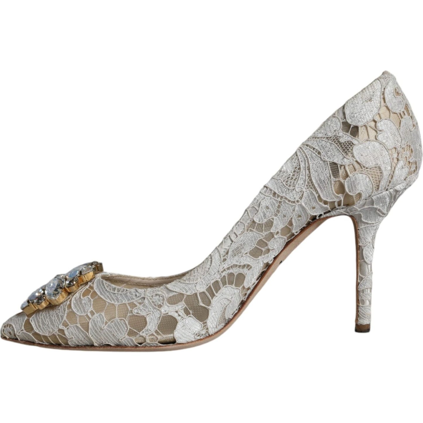 Dolce & Gabbana White Taormina Lace Crystal Heel Pumps Shoes Dolce & Gabbana