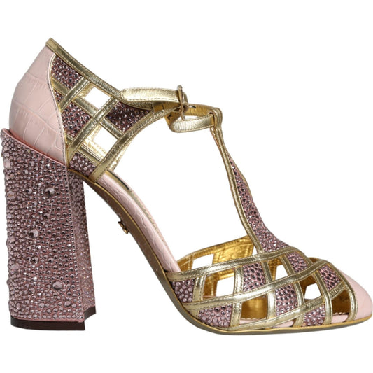 Dolce & Gabbana Pink Strass Crystals T-strap Sandals Shoes Dolce & Gabbana