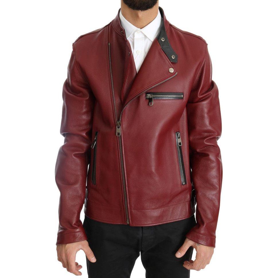 Dolce & Gabbana Radiant Red Leather Biker Motorcycle Jacket Coats & Jackets Dolce & Gabbana