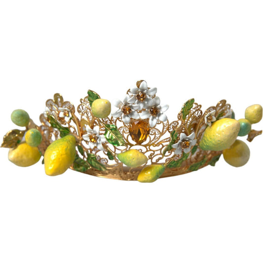 Gold Tone Brass Crystal Sicily Lemon Head Crown Tiara Dolce & Gabbana